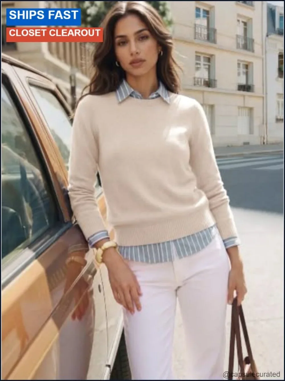 Cashmere Merino Wool Crewneck Pullover Sweater Long Sleeve Women